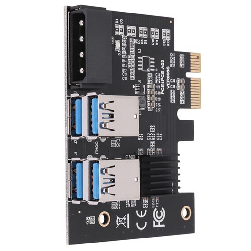 Card chuyển đổi PCI-E sang PCI-Express 1X sang 16X Mining 1 sang 4 USB 3.0 và Molex 4 Pin | BigBuy360 - bigbuy360.vn