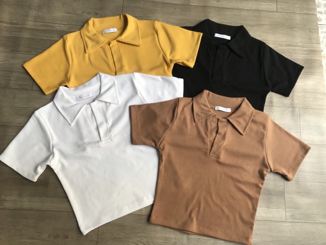 Áo croptop cổ bẻ chất TC chuẩn shop