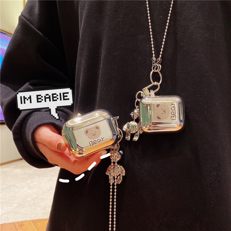 Vỏ bọc bảo vệ hộp sạc tai nghe Bluetooth mềm mạ điện họa tiết gấu Hàn Quốc cho AirPods Pro Airpods 1/2 | BigBuy360 - bigbuy360.vn