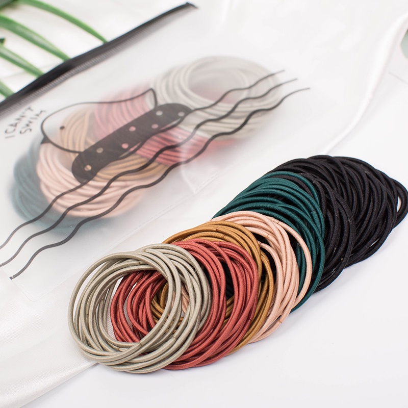 Set 100 Dây Buộc Tóc Co Giãn Thiết Kế Đơn Giản Dễ Thương Cho Nữ