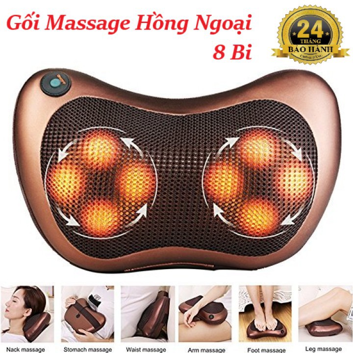 Gối massage 8 bi Cao Cấp, dùng massage nhiều vị trí, massage thư giản nhức mỏi,có cáp dùng trên oto