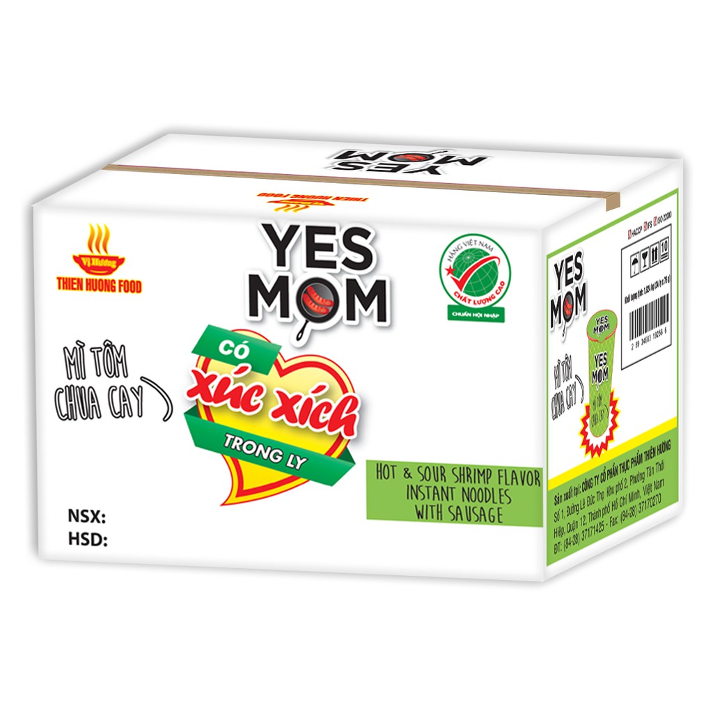Thùng 24 ly Mì Tôm Chua Cay Yes Mom Có Xúc Xích 76g/ly | BigBuy360 - bigbuy360.vn