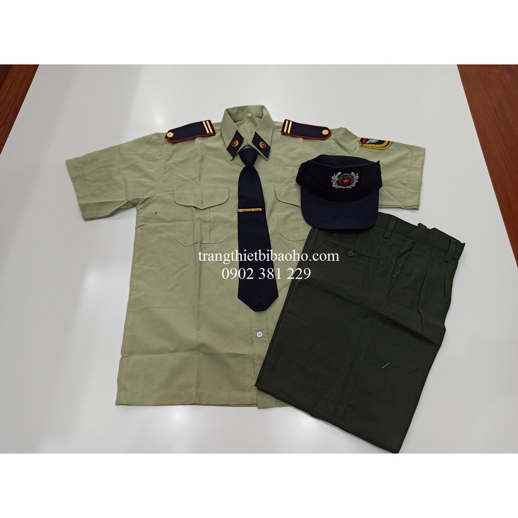 Quần áo bảo vệ tay ngắn, quần kaki xanh rêu, nón rêu đầy đủ phụ kiện - đủ size