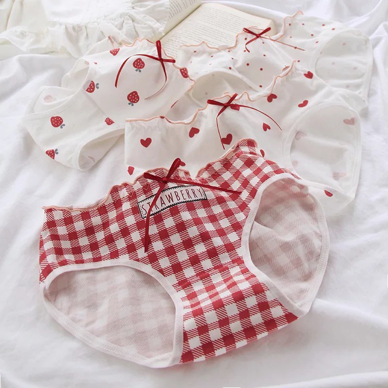 [ M,L,XL ] Quần Lót Cotton Hoạ Tiết Trái Tim Đỏ Dễ Thương Chíp Nữ Cotton Xinh Xắn Mainia Shop