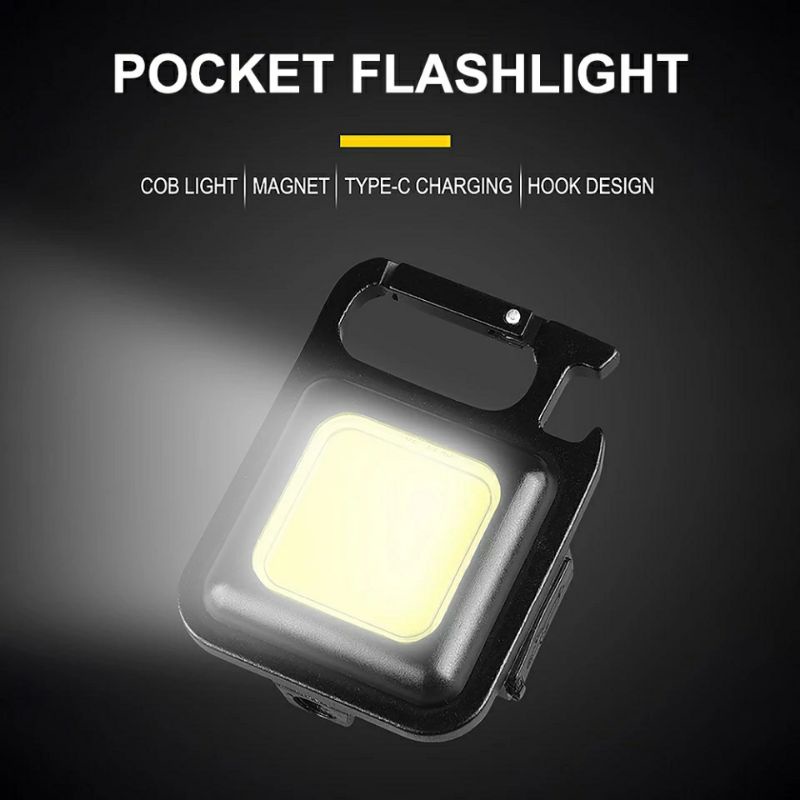 Móc khóa đa năng có đèn LED COB siêu sáng sạc lại bằng cáp sạc Type C chuyên dụng phượt thủ cắm trại dùng khi mất điện