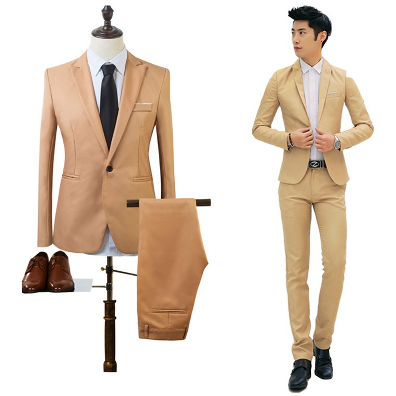 Bộ áo vest + quần dài màu trơn thanh lịch cho nam | BigBuy360 - bigbuy360.vn