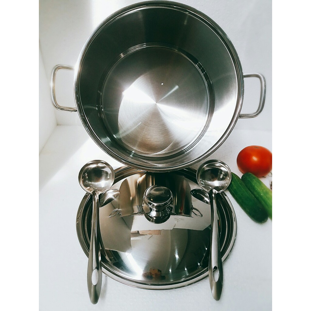 Nồi 3 đáy sandwich inox 430 Fivestar Standard bếp từ nắp inox tặng 2 muỗng canh (28cm)