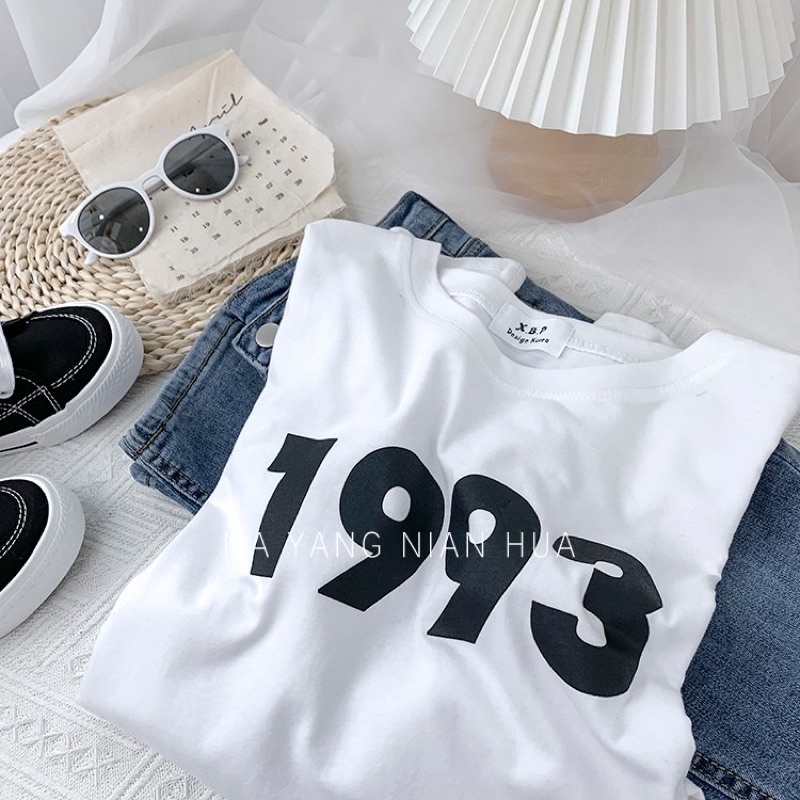 Áo phông 3158, áo thun tay lỡ form rộng chất cotton in số 1993