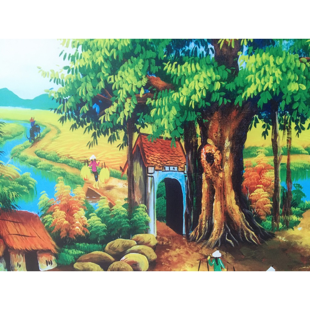 Tranh Làng Quê Việt Nam, tranh in canvas, đầy đủ khung và phụ kiện, kích thước 60x85cm