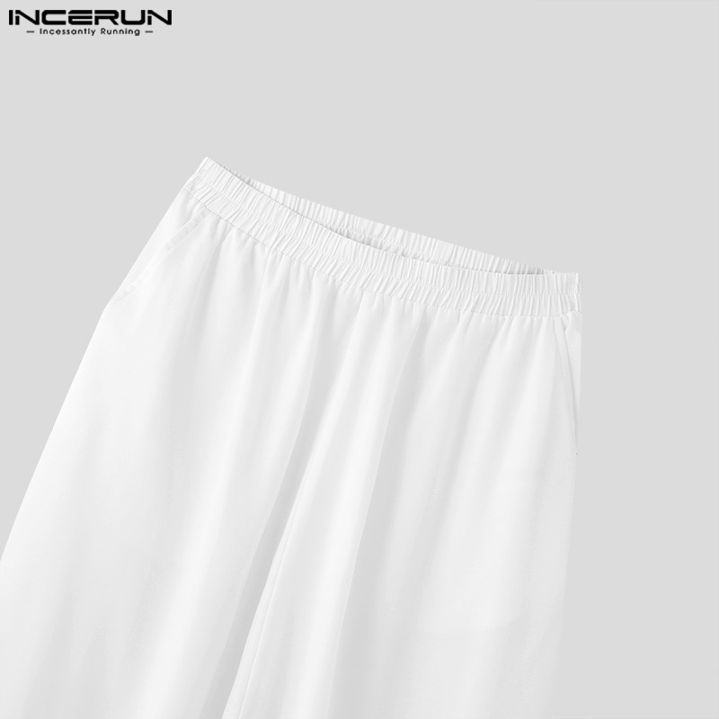 Set trang phục hai món INCERUN áo kiểu và quần dài màu trơn phong cách hồi giáo thời trang dành cho nam