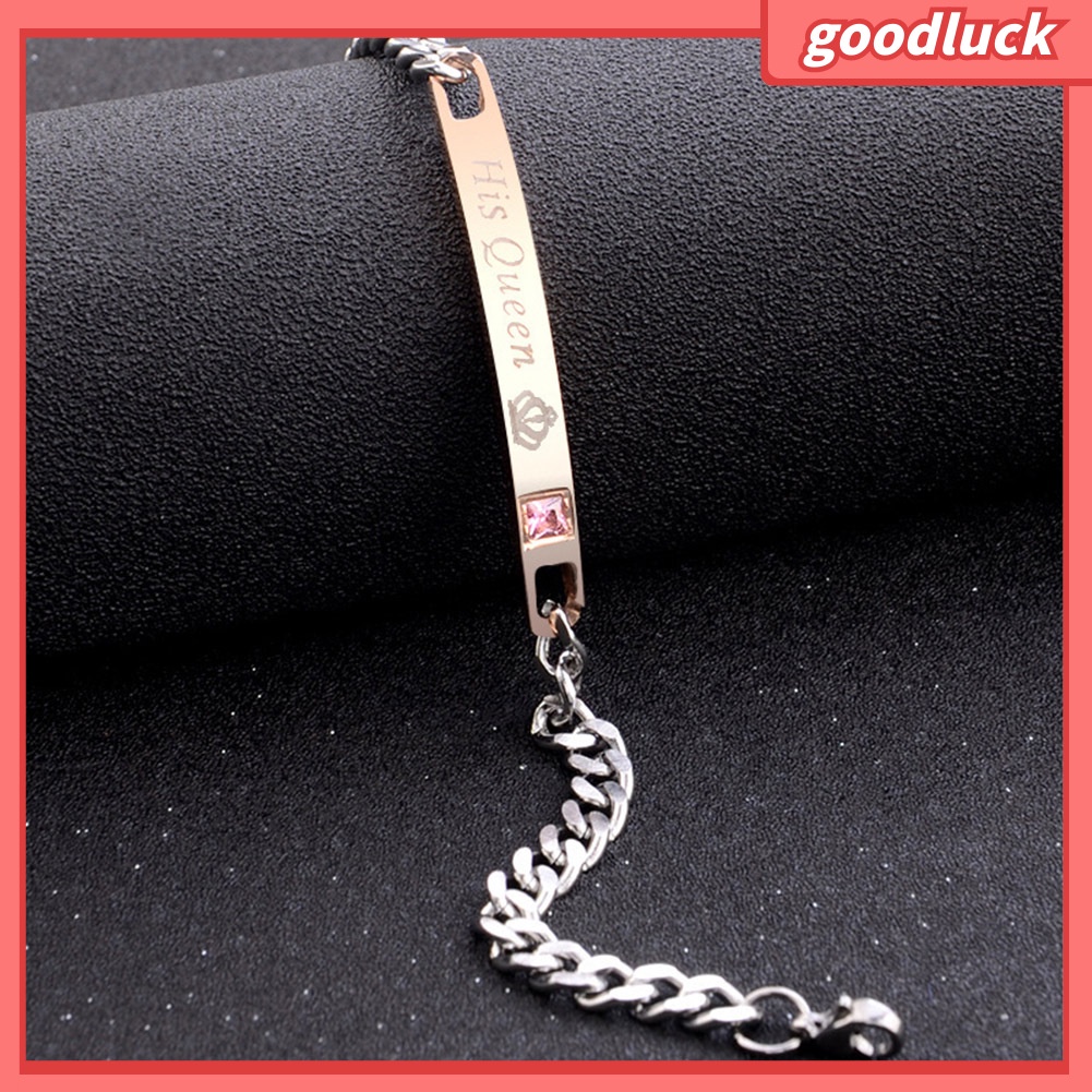 Vòng tay đôi in chữ His Queen Her King và vương miện thời trang