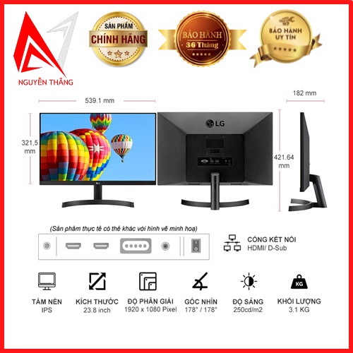 Màn hình LG LCD 24” LG 24MK600M-B IPS 75Hz FreeSync 3 cạnh không viền Chính Hãng