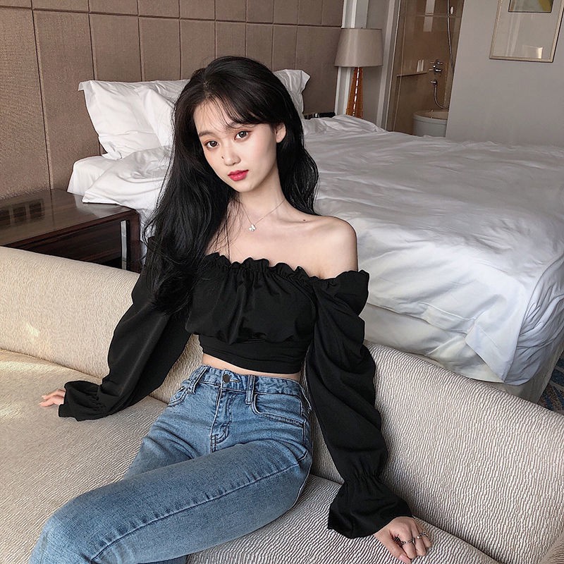 Kho sẵn sàng🎁angryball áo croptop tay dài  Áo sơ mi nữ tay dài thời trang hàn quốc