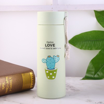 Bình Đựng Nước Giữ Nhiệt Lõi Thủy Tinh 400ml In Họa Tiết Xương Rồng Dễ Thương