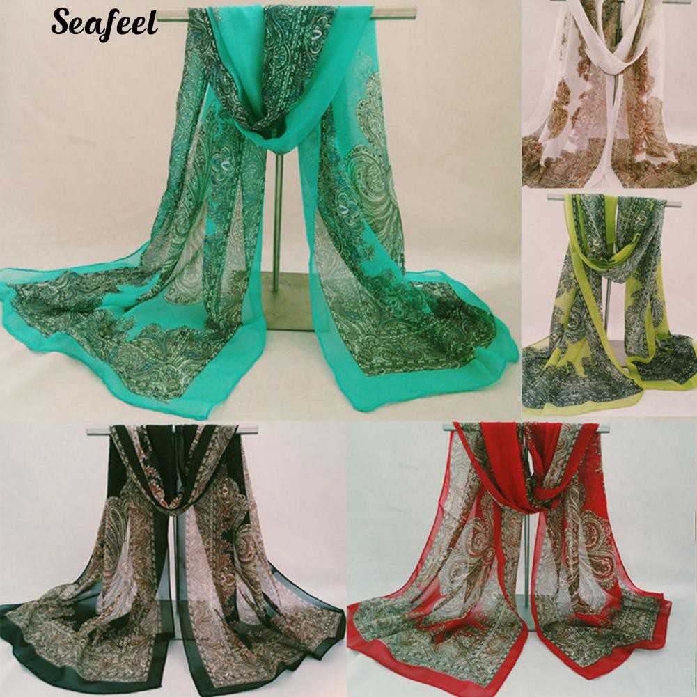 Khăn choàng vải mỏng có in họa tiết trang nhã nhiều màu sắc sang trọng cho nữ