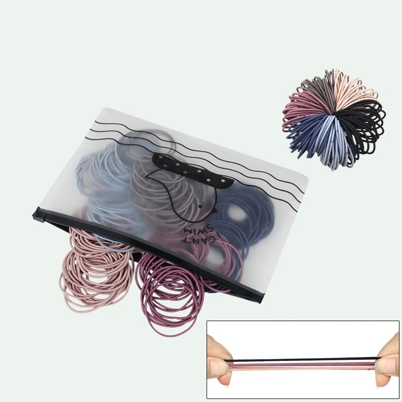 Dây Buộc Tóc (DâySet 100 Chun Buộc Tóc Trơn Nhiều Màu Kèm Túi Zip Cho Bé Gái, Bạn Gái - tibi.accessories