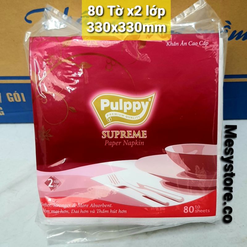 Khăn Giấy Vuông Pulppy Khăn Ăn Cao Cấp Supreme Paper Napkin Thật Dai Và Mềm Mại(Đỏ)