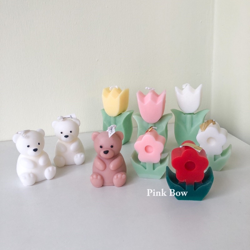 Nến thơm Mini phòng tinh dầu thư giãn hình con Gấu | Bông hoa HỒNG, DAISY, TULIP, CAMELLIA, ROSE  mini 3-5-7-8cm đủ màu