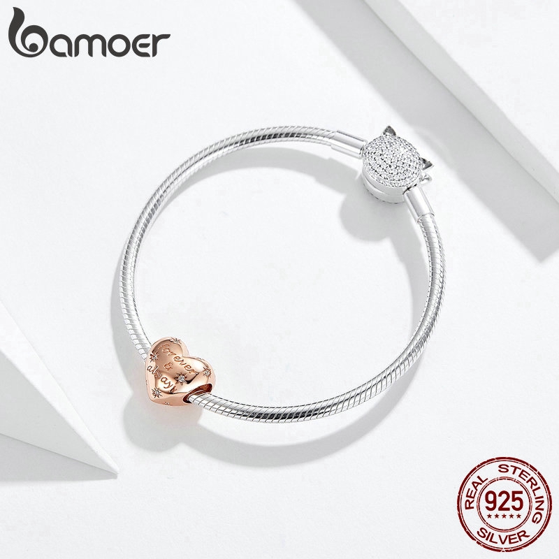 Mặt trang trí Bamoer hình trái tim bằng bạc 925 lấp lánh dùng làm đồ trang sức thủ công SCC1223