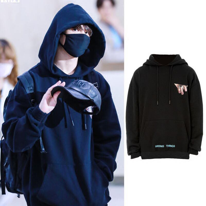 Áo hoodie đen in hình con mắt 3D giống BTS Jungkook có sẵn