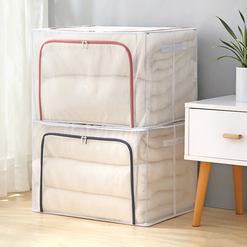 Túi đựng quần áo, chăn mền 66L khung thép trong suốt gấp gọn