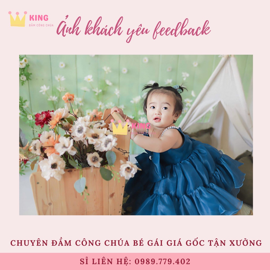 Váy Công Chúa Ba Hoa Ngực Tùng Mới Cho Bé Gái  [ Cao Cấp ] Đầm Bé Nữ Tặng Kèm Nơ Cài Tóc Xòe Bồng Tự Nhiên Cho Bé Gái