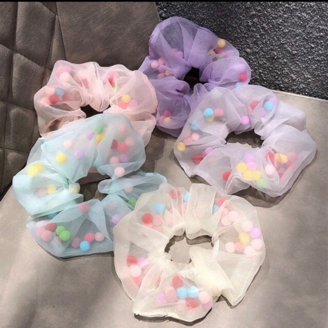 2 Set cắt sẵn may scrunchies trơn và họa tiết giao ngẫu nhiên, gồm mảnh vải 10cmx 50cm và dây thun của Vải rẻ HB shop