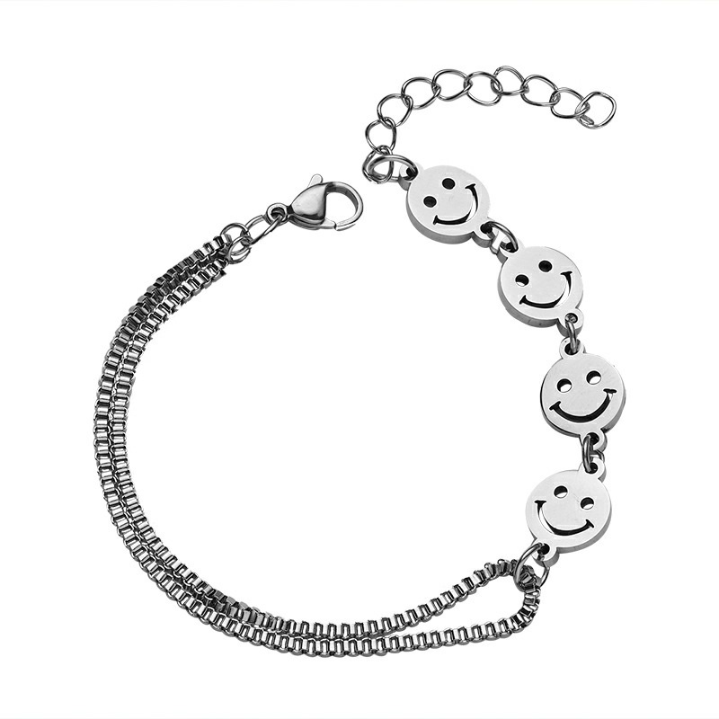 Vòng Tay Thép Titan Mặt Cười Phong Cách Harajuku Hàn Quốc