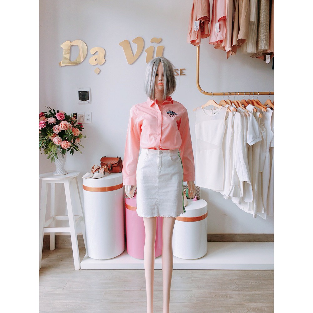 ÁO SƠ MI MÀU CAM NHẠT PHỐI HỌA TIẾT ĐƠN GIẢN- Dạ Vũ House