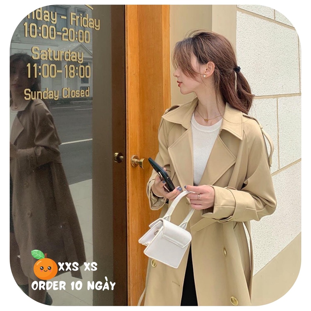 Áo Trench Coat Size XXS XS Kaki Dáng Dài Có Xẻ Tà Đằng Sau