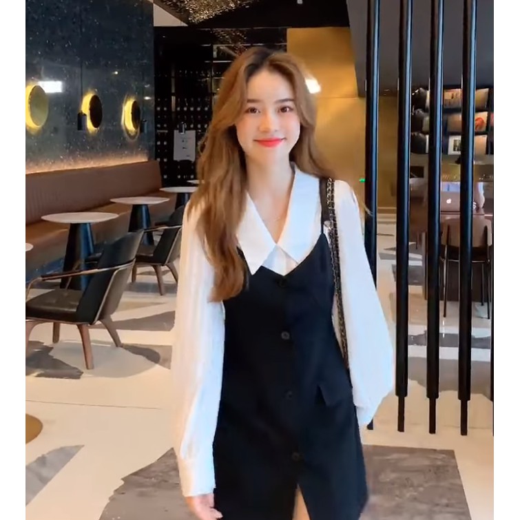 Set sơ mi yếm đen