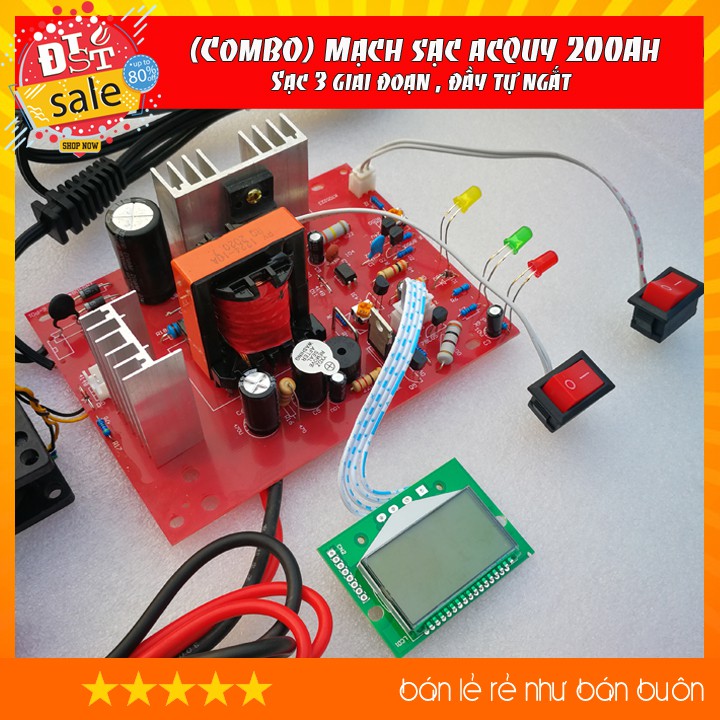 Mạch sạc acquy 12V / 24V 200Ah Sạc 3 Giai đoạn đầy tự ngắt, hiển thị màn hình LCD English