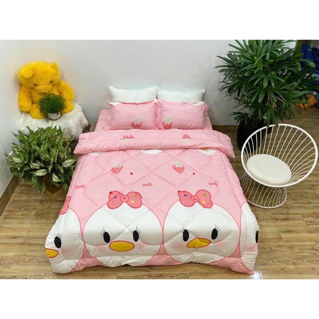 Bộ 5 món chăn phao sắc màu cotton poly, set 5 món chăn phao sắc màu miễn phí bo chun ga giường