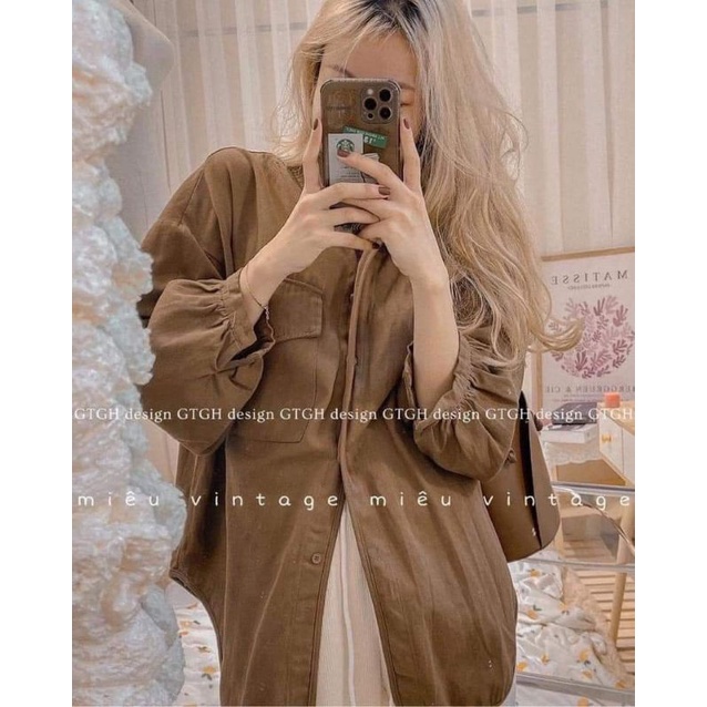 [Mã 44FASHIONSALE274 giảm 10K đơn 50K] Áo sơ mi nhung tăm vạt bầu form rộng 1 nắp túi gs110 | WebRaoVat - webraovat.net.vn