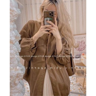 [Mã 44FASHIONSALE274 giảm 10K đơn 50K] Áo sơ mi nhung vạt bầu form rộng 1 nắp túi siêu hot