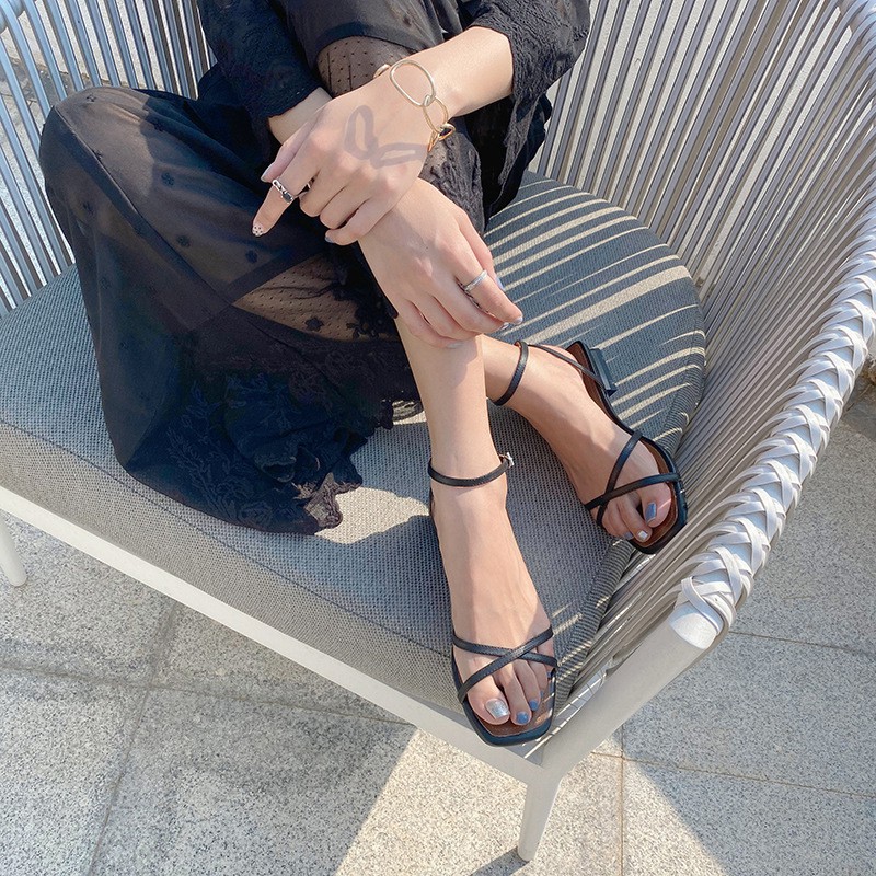 Sandal cao gót nữ 2 phân đế vuông quai chéo Giày cao gót nữ Hàn Quốc cao cấp G04