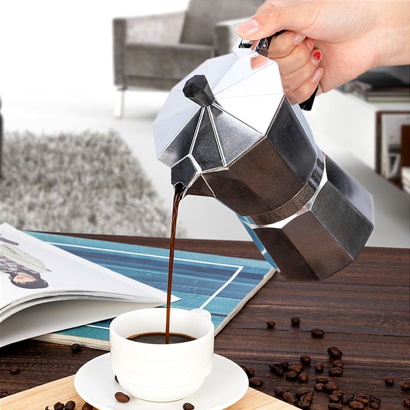 Ấm pha cà phê Moka Pot băng nhôm 150ML, bình pha cà phê kiểu Ý- Loại cơ bản