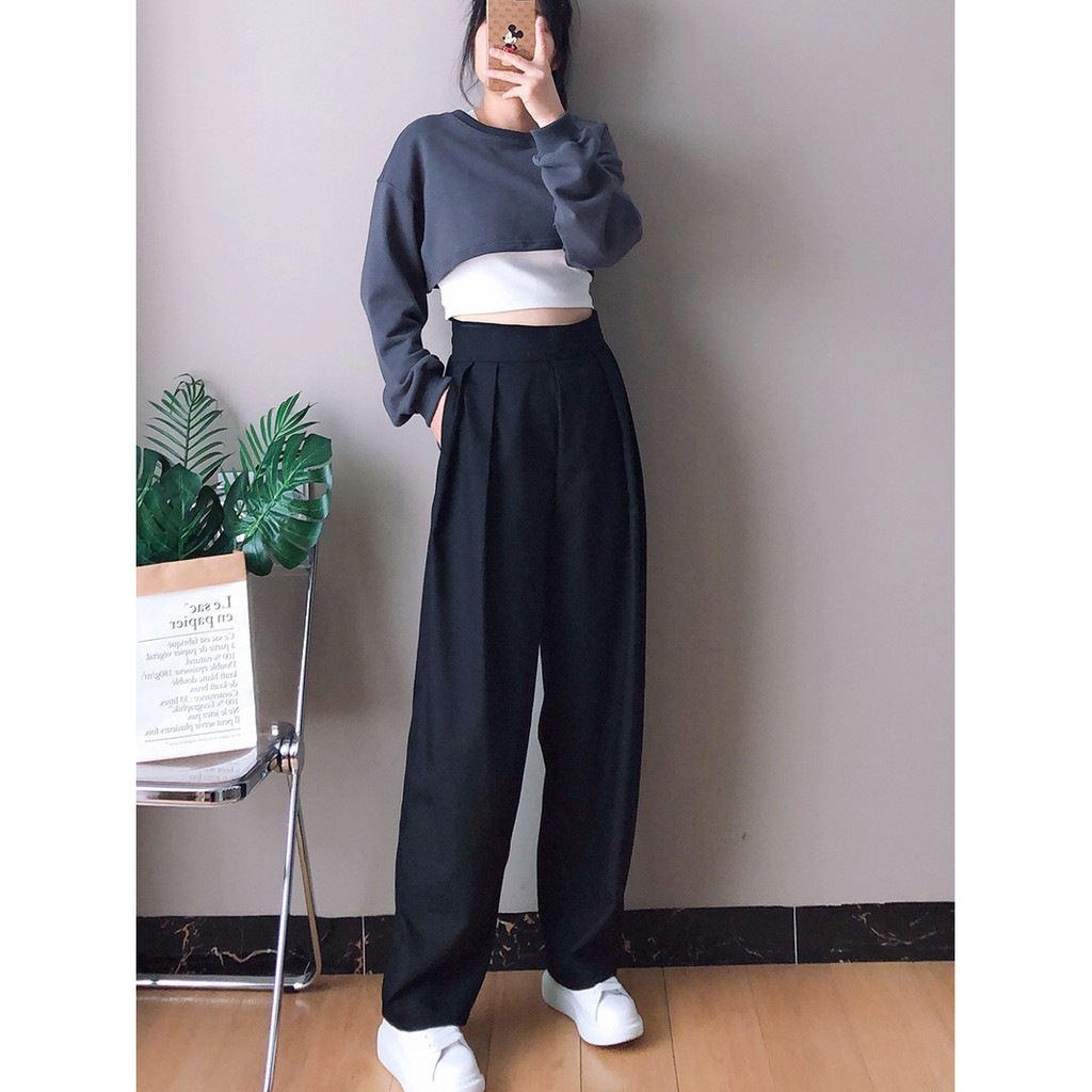 Quần tây ulzzang ống rộng lưng cao