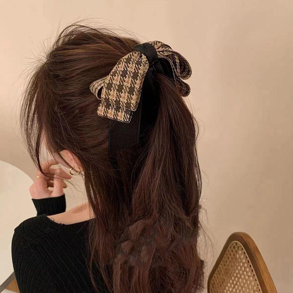 Kẹp Tóc Cỡ Lớn Họa Tiết Kẻ Sọc Phong Cách Cổ Điển Thời Trang Mùa Thu Cho Nữ