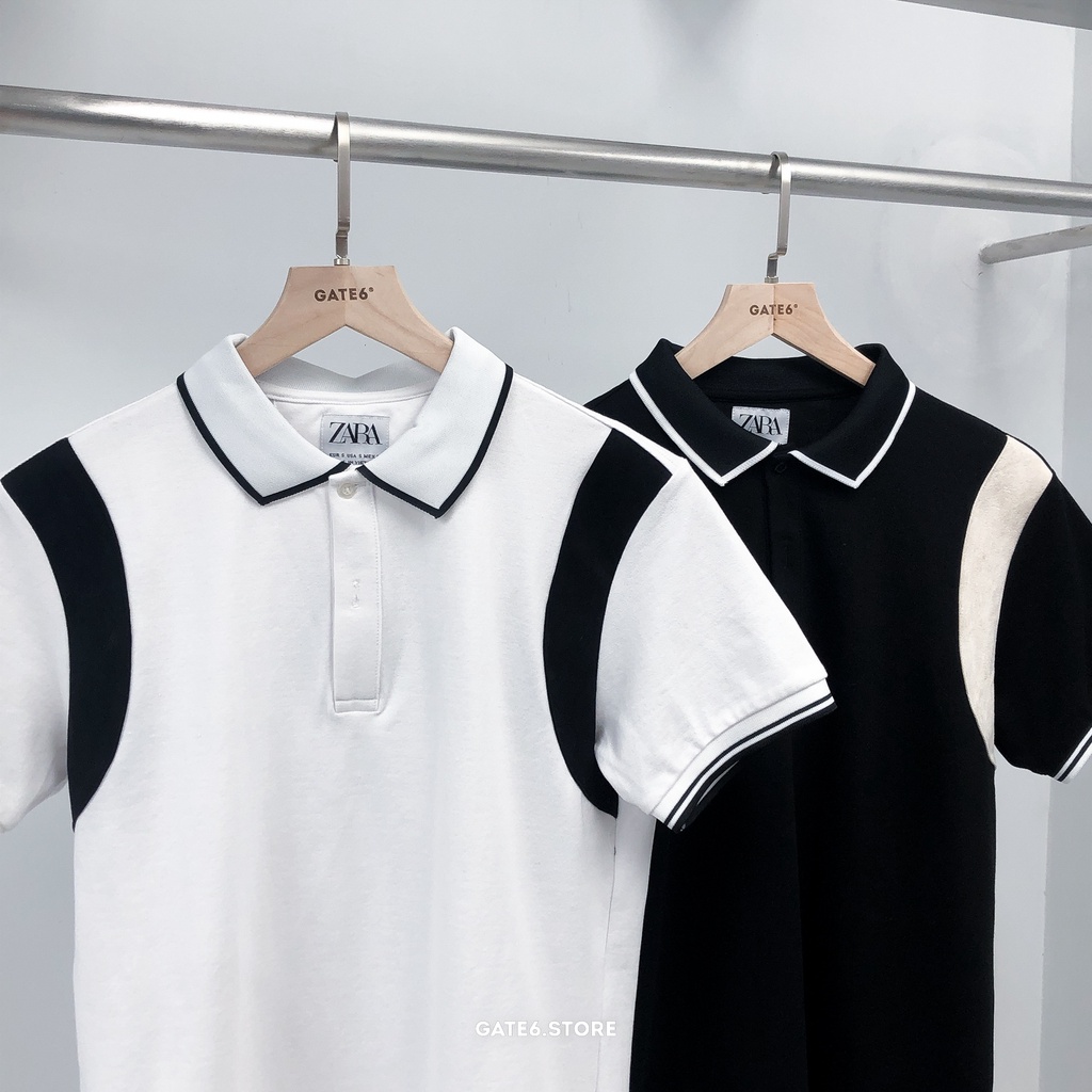 Áo Polo Nam ZR vạch vai, thun cổ bẻ 100% cotton phối da lộn kiểu streetstyle Hàn - GATE6 - #4796