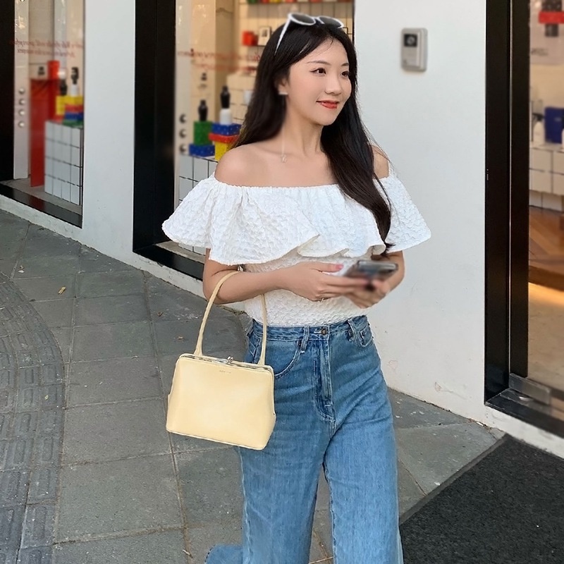 Áo Kiểu Tay Phồng Ngắn Cổ Thuyền Màu Sắc Trơn Thời Trang Mùa Hè Hàn Quốc Cho Nữ