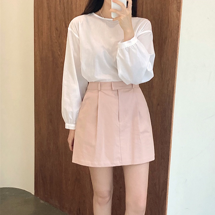 Áo Kiểu Tay Dài Dáng Rộng Màu Sắc Đơn Giản Phong Cách Hàn Quốc Cho Nữ