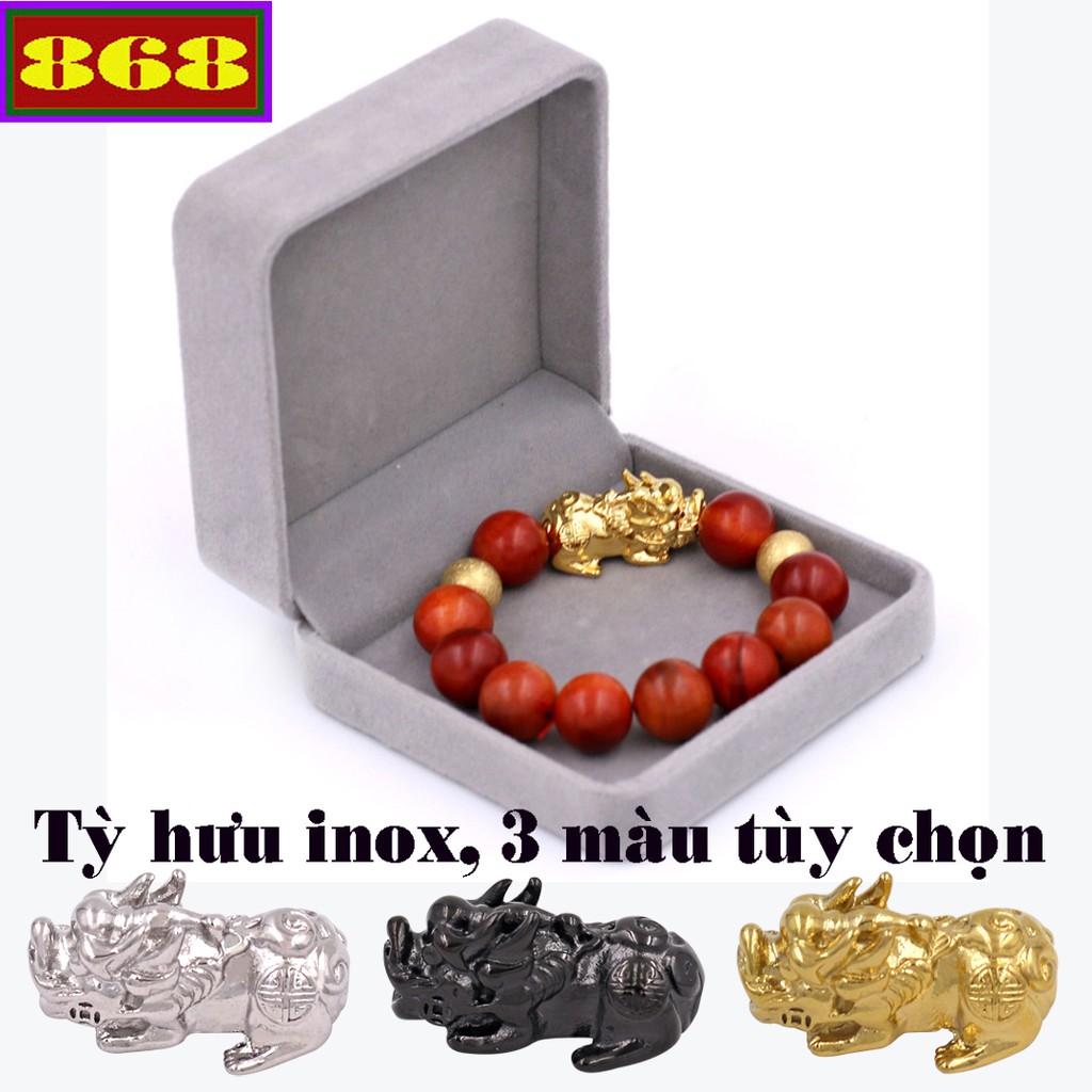 Vòng tay gỗ 15 ly tỳ hưu inox vàng VGOTHHBV15