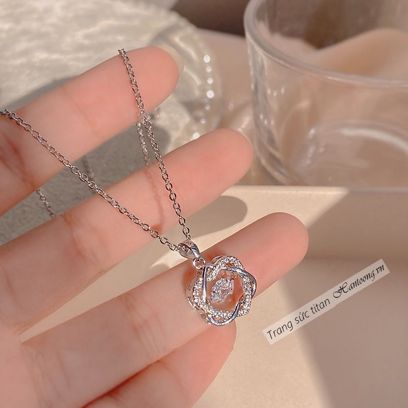 Dây chuyền nữ titan không gỉ mặt trái tim xinh xắn thiết kế đá chuyển động độc đáo mẫu mới nhất 2023