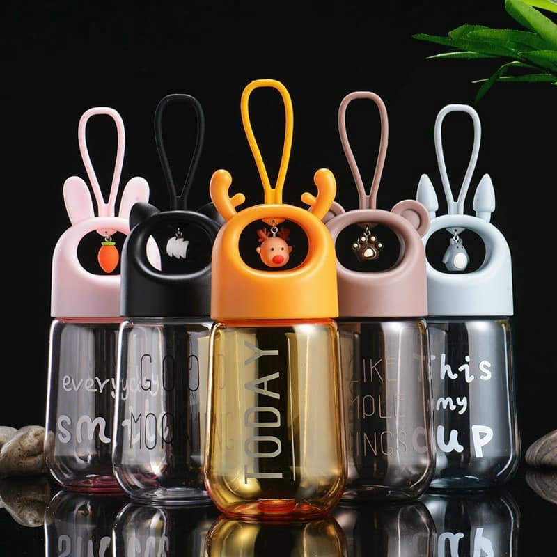 Bình đựng nước cute bằng nhựa cao cấp dung tích 450ml chống rò rỉ, Bình nước đi học cho bé có quai cầm tiện lợi