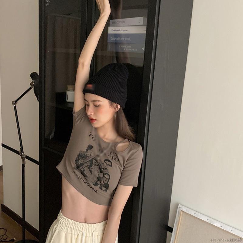 Áo Croptop Ngắn Tay In Họa Tiết Xinh Xắn Theo Phong Cách Hàn Quốc Dành Cho Nữ | BigBuy360 - bigbuy360.vn