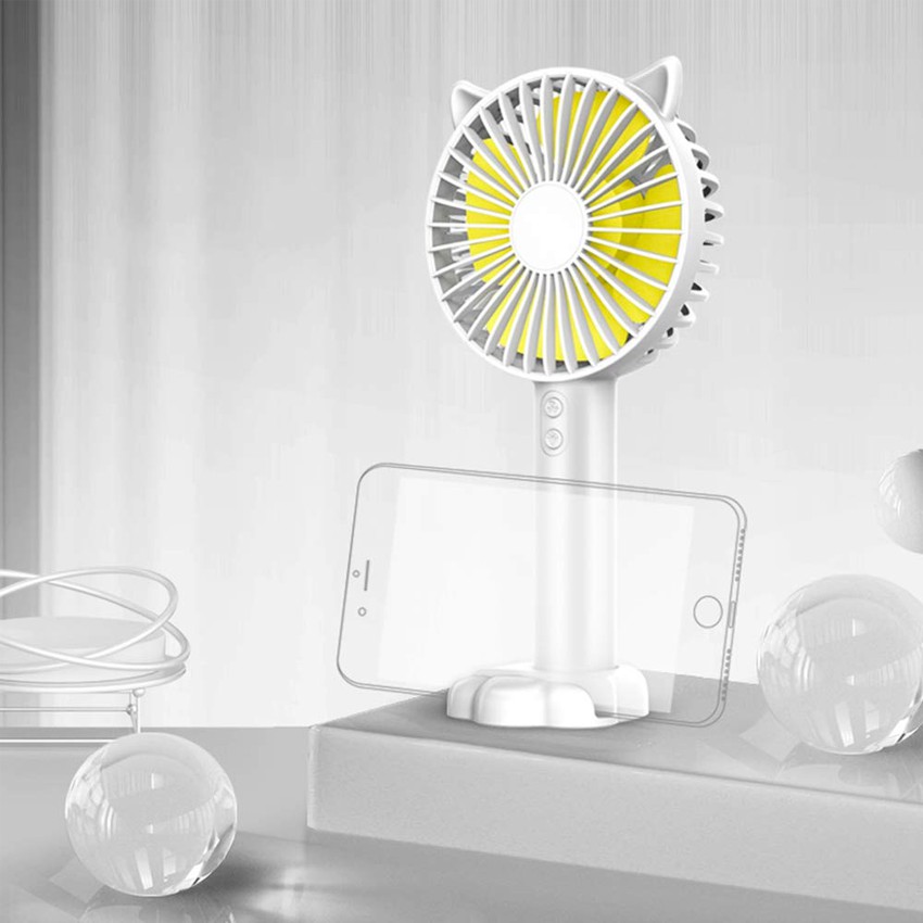 Quạt mini cầm tay tiện dụng handy fan 3 tốc độ gió tai mèo cao cấp có đèn