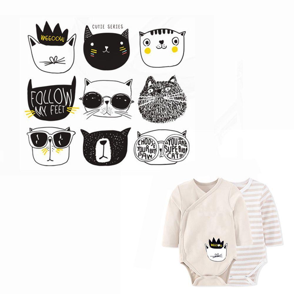 Set 9 Miếng Dán Ủi Quần Áo Họa Tiết Mèo Hoạt Hình Dễ Thương