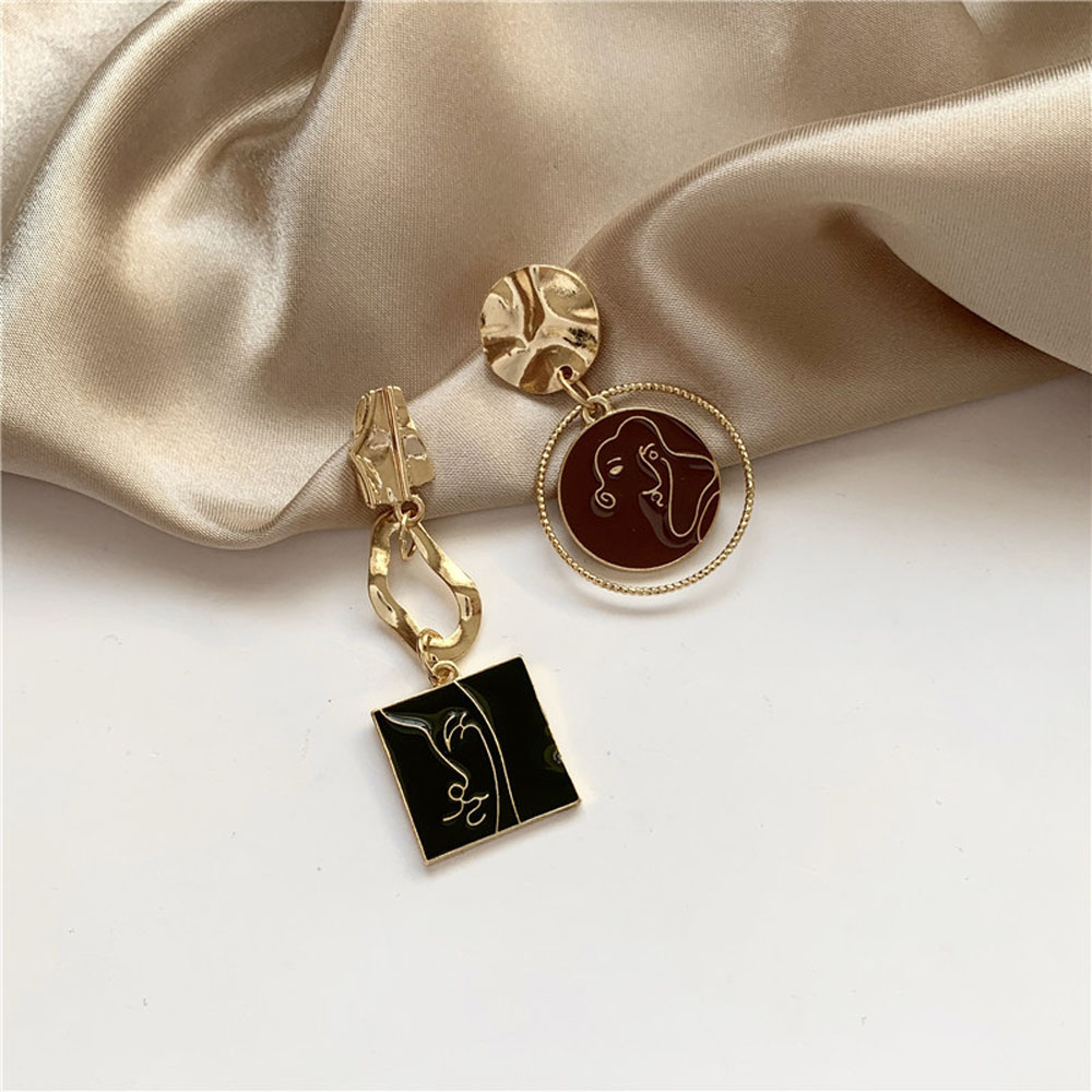 Đôi khuyên tai họa tiết mặt người trừu tượng thời trang dành cho nữ