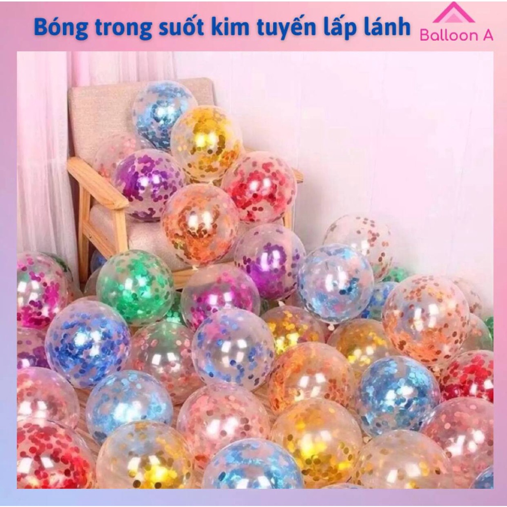 10 quả bóng trong suốt kim tuyến trang trí sinh nhật, bóng bay trang trí sự kiện